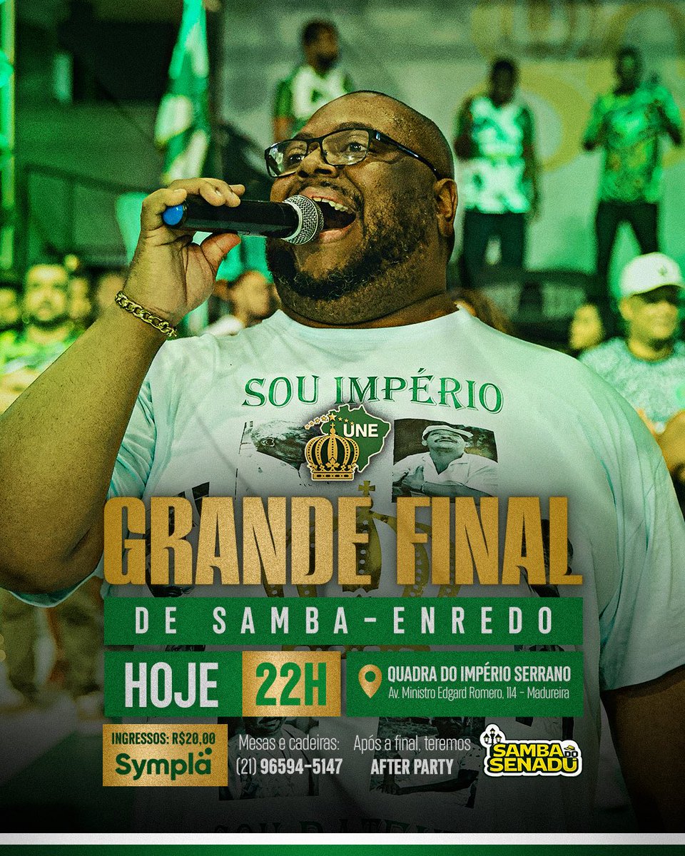 gresimperio's tweet photo. 👑💚 É DISSO QUE O POVO GOSTA! É DIA DE FINAL!

A partir das 22h, o Reizinho de Madureira abre as portas para a grande decisão de samba-enredo para o Carnaval 2027. 

Os ingressos estão à venda no Sympla. #SouImpério https://t.co/k24MKeFVDs