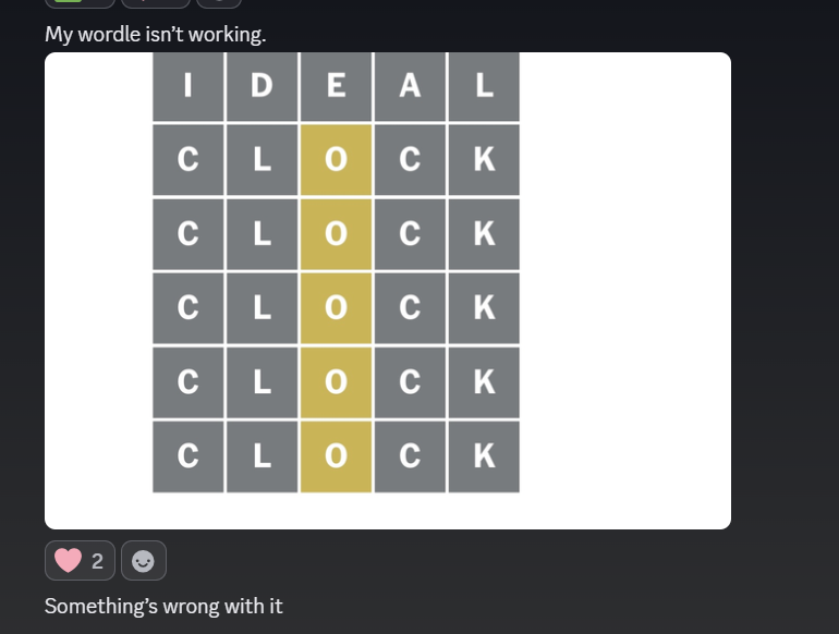 H3R_666's tweet photo. MY WORDLE

   ISNT WORKING https://t.co/1VZYMjnLgc