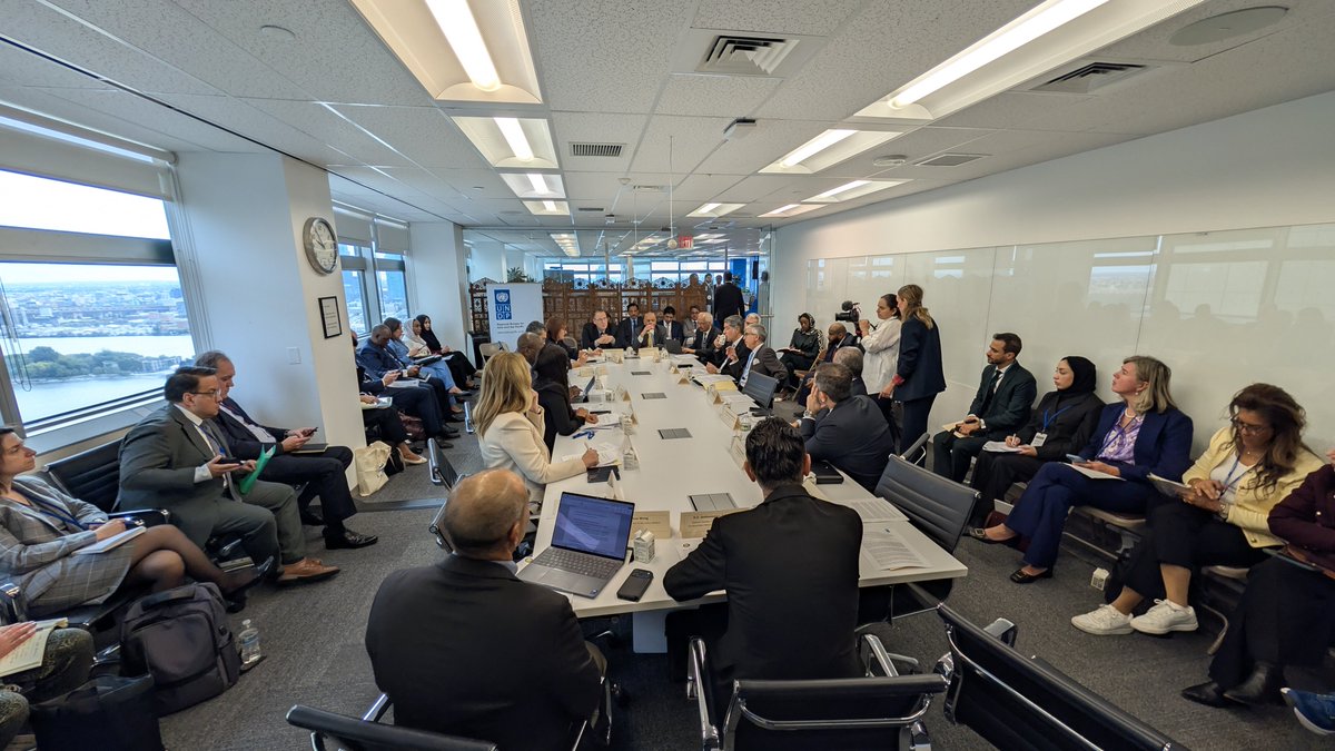GCCtoUN's tweet photo. The (GCC) and (UNDP) convened a dialogue on the margins of the 81st session of the United Nations General Assembly to advance their new joint initiative for regional connectivity for energy and trade. https://t.co/BwCT1N222W