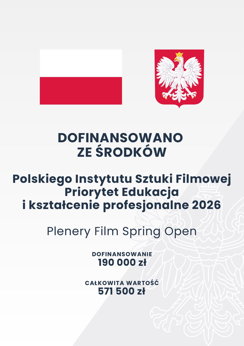 FilmSpringOpen's tweet photo. 21. Plenery Film Spring Open 
Dofinansowano ze środków Polskiego Instytutu Sztuki Filmowej Polski Instytut Sztuki Filmowej
Priorytet: Edukacja i kształcenie profesjonalne.
Dofinansowanie: 170 000zł https://t.co/z5TnoU178g
