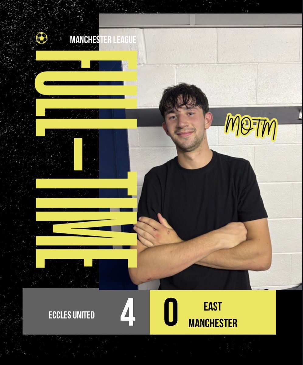 EcclesUnited's tweet photo. Weekend Results

First Team - 
Great performance, great result and a welcomed clean sheet. New lads have helped us have a good September. Now time to really push on. 

Goals - Miro, BenC x2, TomH, 

#UTE🎗🟡⚫️ https://t.co/ES5aSF2DpT