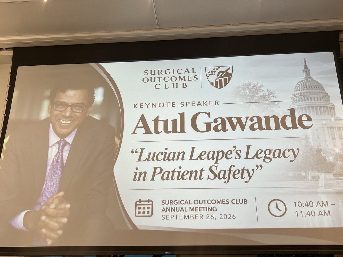 RunLiz's tweet photo. Keynote Speaker @SurgOutcomes #SOC26 @Atul_Gawande presents an impactful address on Patient Safety highlighting Dr. Lucian Leape’s contributions to the field https://t.co/KveFVGCl4y