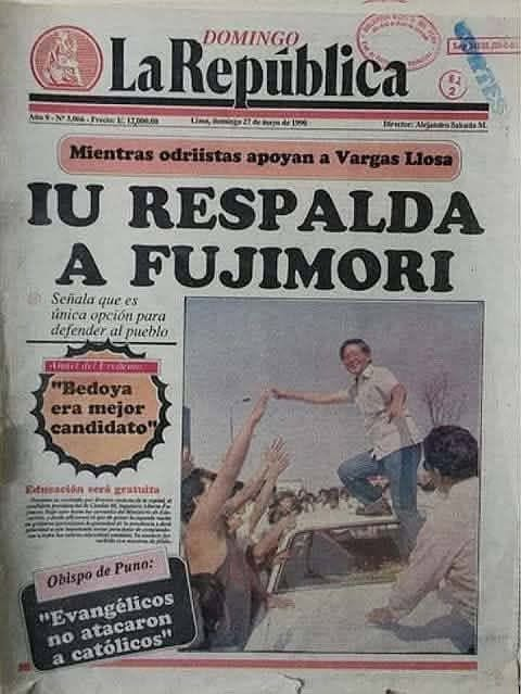 DanteBobadilla's tweet photo. La izquierda y el Apra le dieron el triunfo a Alberto Fujimori en 1990. Eso es algo que no lo deben olvidar aunque hay cínicos que pretenden negarlo. Por ese afán idiota de apoyar cualquier cosa que no sea derecha liberal. Y lo peor es que no aprendieron. En este siglo la izquierda siguió apoyando a cualquier mamarracho con tal de evitar el triunfo de Keiko. Así disfunciona el cerebro de la izquierda. Son oposicionistas irracionales.