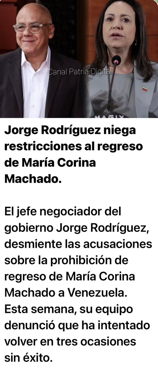BlancoGustavo10's tweet photo. La Sra. María Machado busca crear una gran expectativa con su regreso al país al contar falsas narrativas sobre un supuesto impedimento, pero la verdad es que así como salió libremente también puede regresar. @TodoEsUnBurdoShow https://t.co/PXOMN0BjJg