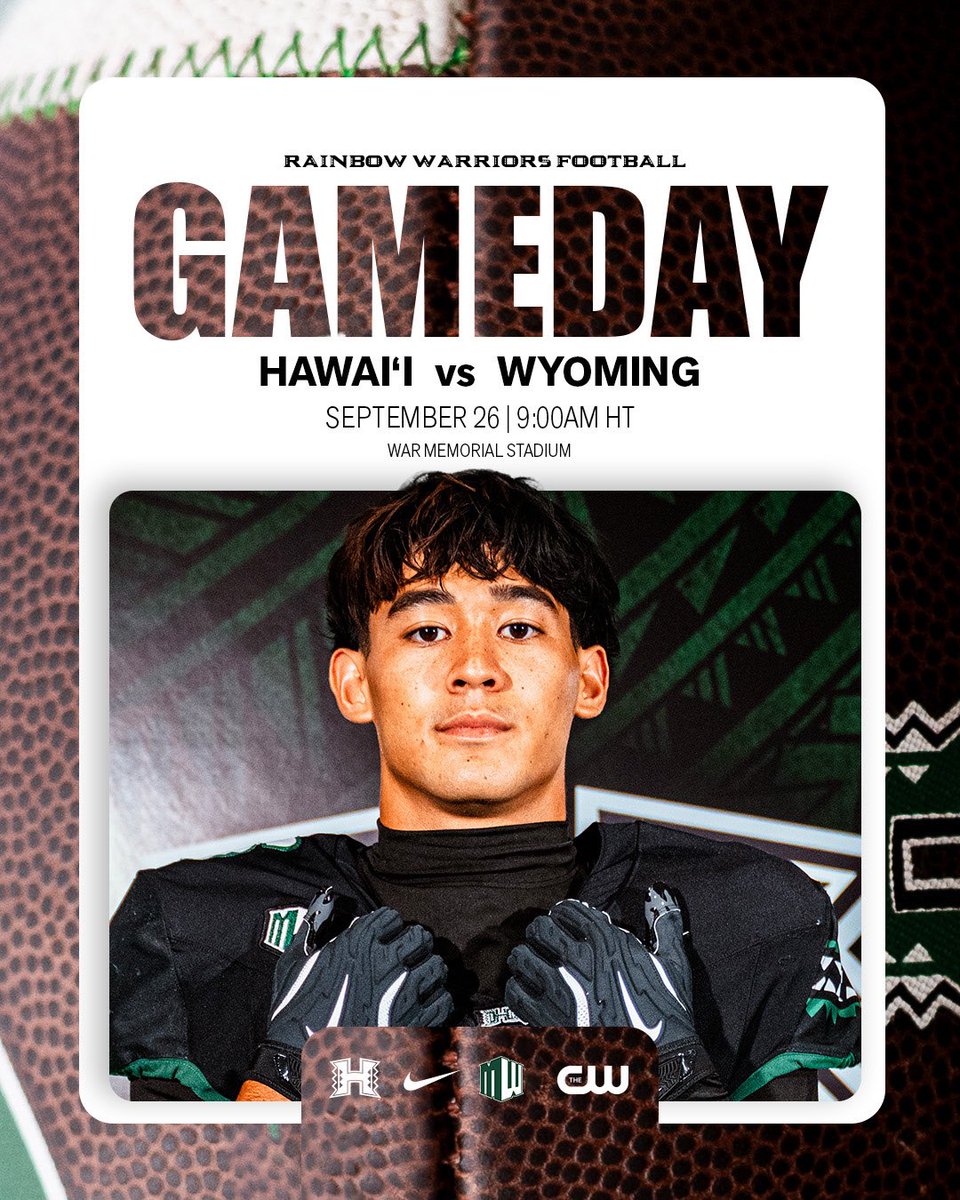 HawaiiFootball's tweet photo. Get up, it’s GAMEDAY 👊

🆚 Wyoming
📺 The CW
📻 @ESPNHonolulu 

#BRADDAHHOOD x #GoBows https://t.co/BijFKVSIW2