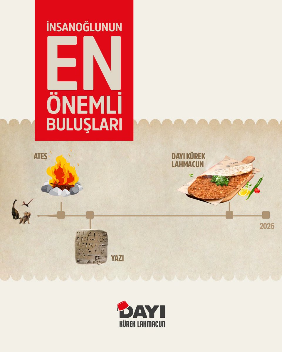 DayiKurek's tweet photo. Geçmişten bugüne uzanan bir yolculuk… ⏳

Yıllar değişti, teknoloji gelişti, hayatımız değişti. Ama güzel bir lahmacunun yeri hep ayrı kaldı. 🌯

Geçmişten bugüne, değişmeyen lezzet: Dayı Kürek Lahmacun.

#DayıKürekLahmacun #İnsanoğlununÖnemliBuluşları #Lahmacun #LezzetinTarihi https://t.co/4SUe8Dso6t