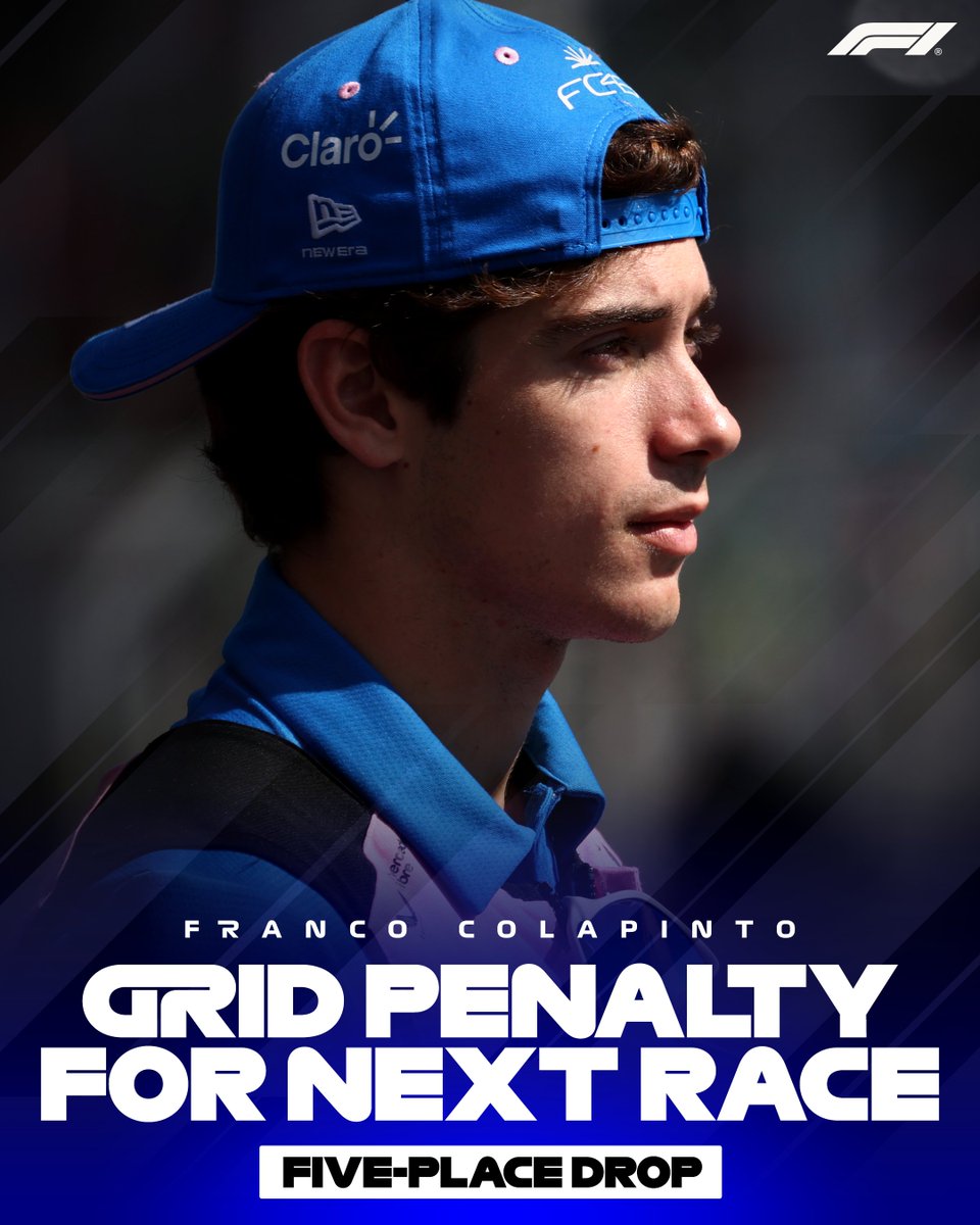 F1's tweet photo. Franco Colapinto has been given a five-place grid penalty for the next race following the Turn 1 incident at the Safety Car restart

#F1 #AzerbaijanGP https://t.co/6C8mDGWmkw