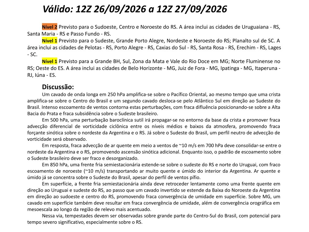 prevots_svr's tweet photo. Previsão convectiva de hoje (26/09/2026), válida até 12Z de amanhã.

https://t.co/aMLeUzygXl https://t.co/FIOj0uLurU