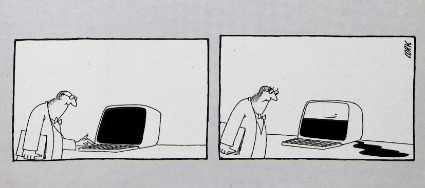 Retrojournal_de's tweet photo. 🖥️ Computertechnik einfach erklärt.
Die ausführliche Fehlerdiagnose überlassen wir dann dem Service-Techniker. 😁
#RetroComputing #ComputerHumor #RetroJournal https://t.co/V981RfxBpW