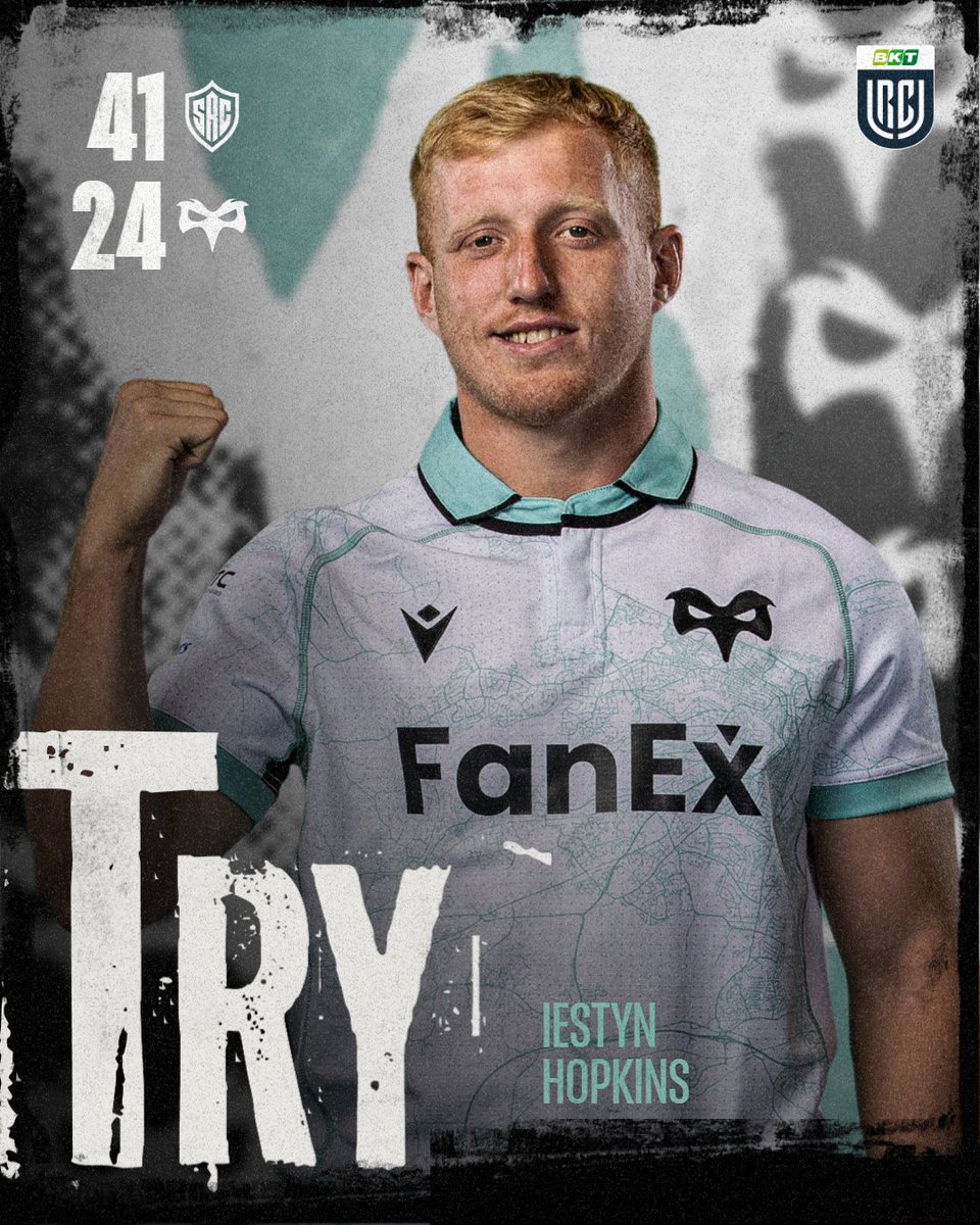 ospreys's tweet photo. 72' GAS! Kieran Hardy makes a huge break and then throws a brilliant pass out to Iestyn Hopkins to finish. 

The boys don't give up and that's the cais bonws in the bag.

Conversion missed.

🦈 SHA 41- 24 OSP 🤍

#BKTURC | #SHAvOSP | #OurBloodIsBlack https://t.co/8UYzRDMaGN