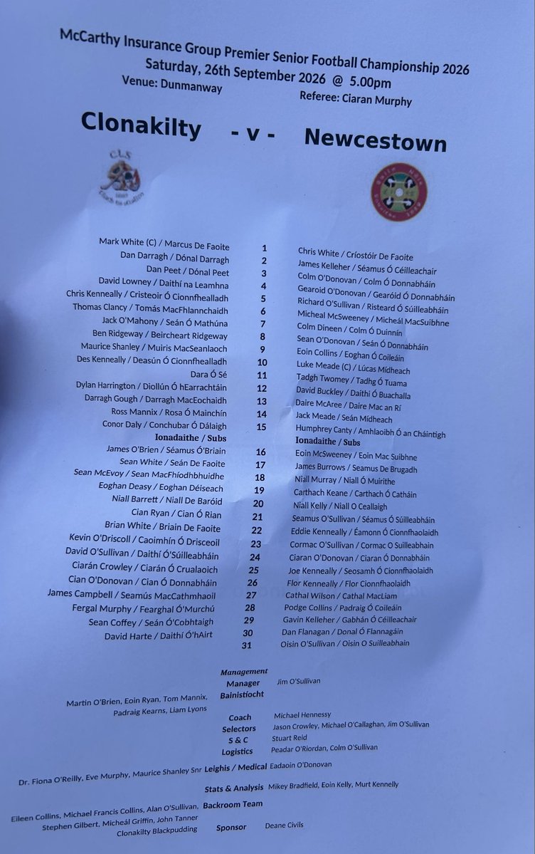 TheRebelReviews's tweet photo. 🏐Match Programme for the @OfficialCorkGAA PSFC Quarter Final between @NewcestownGAA and @clongaa 

Throw in at 5pm in Dunmanway https://t.co/ZhTeLhgpgC