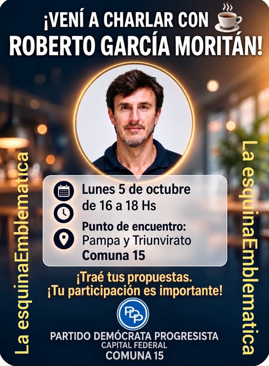 angeloanyelo's tweet photo. Acompañanos junto @Robergmoritan  a interactuar con vecinos y comerciantes, punto de encuentro, pampa y triunvirato hasta avenida los incas, el 5 de octubre de 16 a 18 hs ,  te esperamos #LaEsquinaEmblematica en #Comuna15 https://t.co/Lu79MHDDQZ