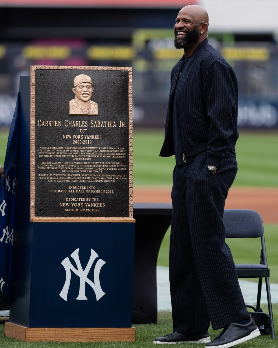 CC_Sabathia's tweet photo. Still feels like a dream. 52 forever in Monument Park!! https://t.co/NCHE4SSVb7