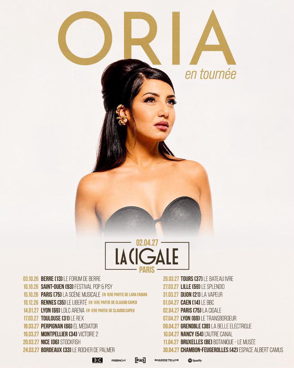 PopCraveFR's tweet photo. Oria part en tournée et se produira à La Cigale le 2 avril 2027. https://t.co/javjxon2rk