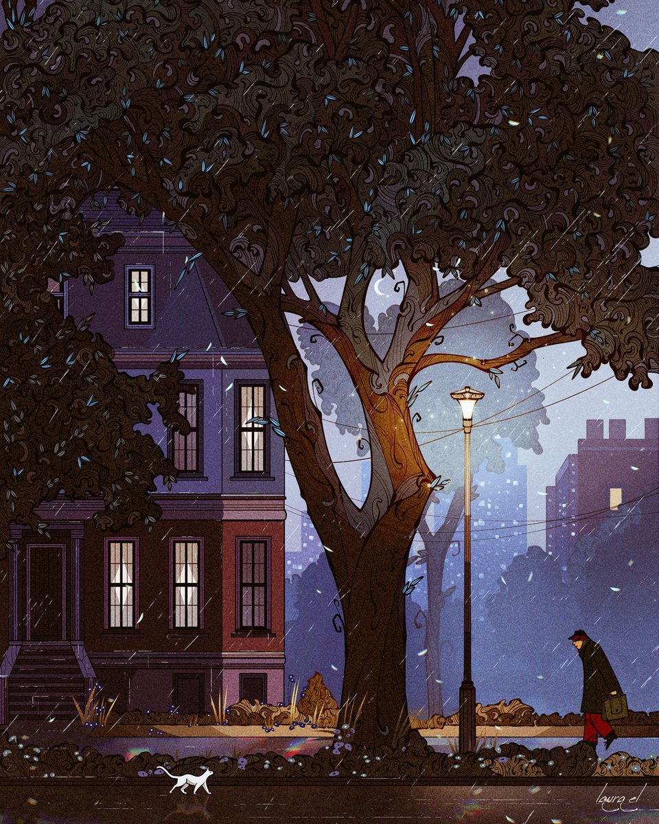 iamlaurael's tweet photo. I love drawing rainy city days. https://t.co/S8cAviqcJE