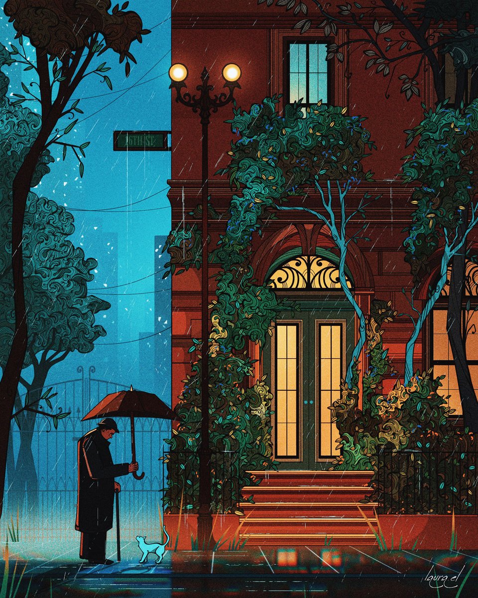 iamlaurael's tweet photo. I love drawing rainy city days. https://t.co/S8cAviqcJE