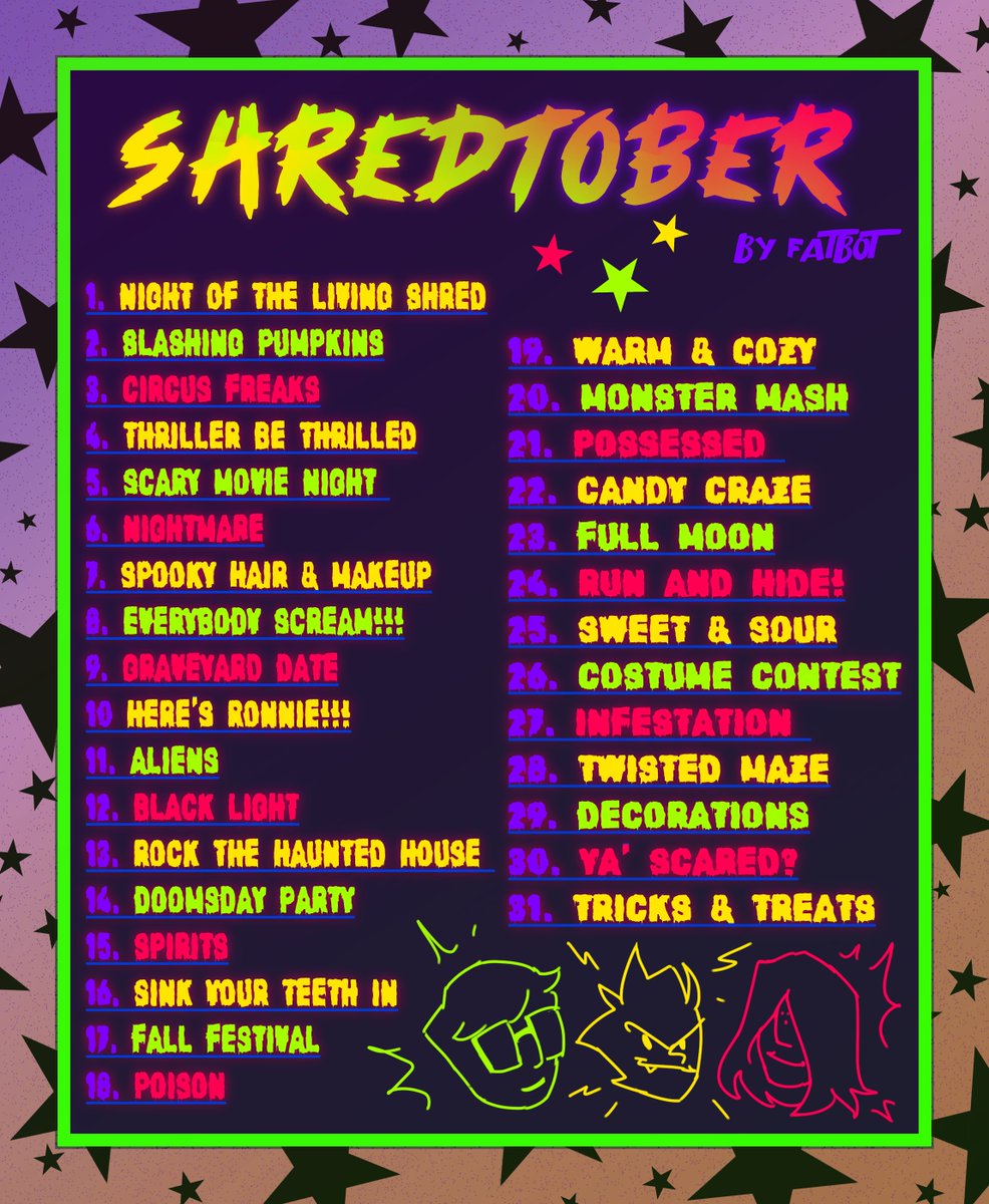 FatBotDraws's tweet photo. Something Fun I put together for you Shred Heads (or anyone who wants to join!!) This spooky season! 🎃🎸🤟
#ShredForce #HappyHalloween https://t.co/l3nTr44swE