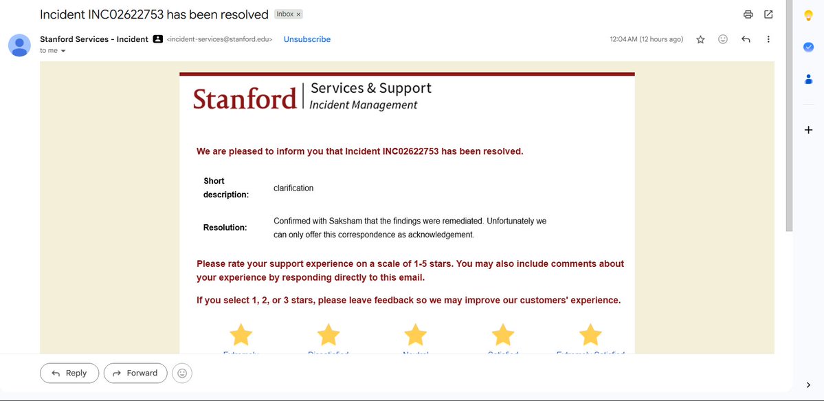 CSJM_University's tweet photo. As 16.5 years old, I’m proud to share a milestone in my cybersecurity journey.

🔐 Stanford confirmed that the security findings I reported were remediated based on my reporting and that their correspondence serves as the acknowledgement they can provide.
#CyberSecurity https://t.co/4sy48IGvpE