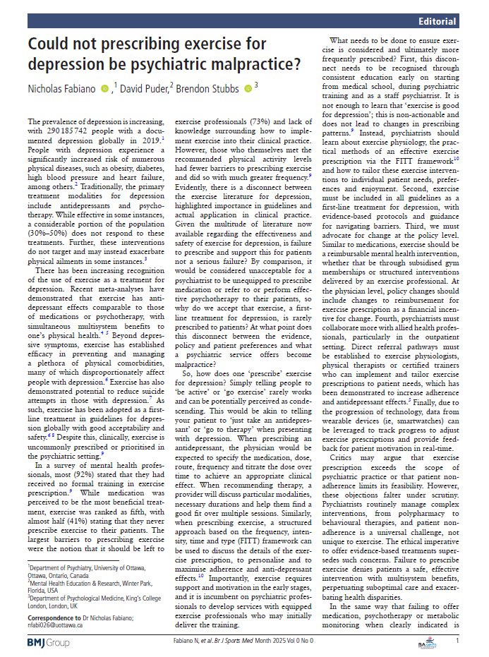 NTFabiano's tweet photo. Not prescribing exercise for depression should be malpractice. https://t.co/oZOGQktDbO