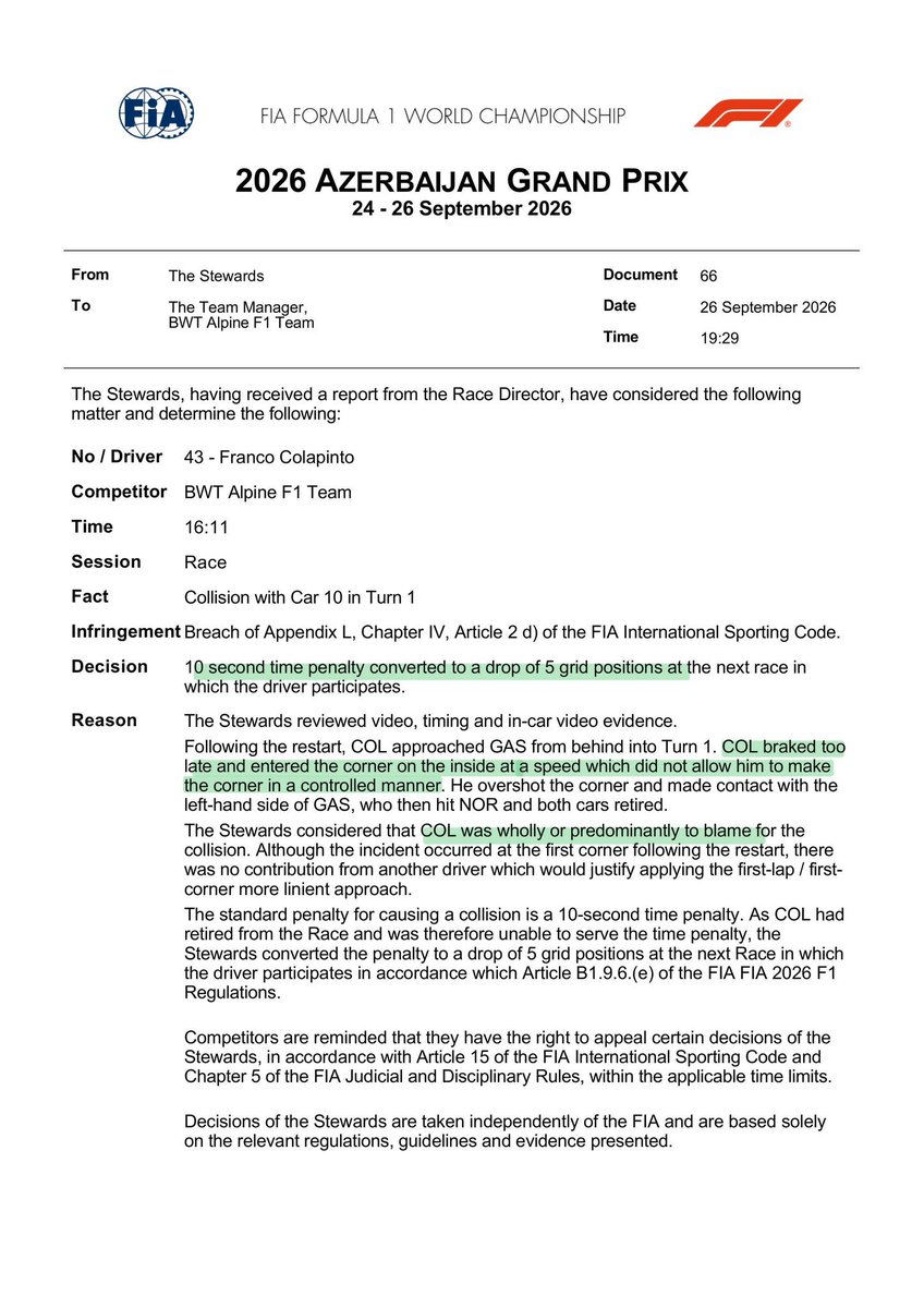 mafiasainz's tweet photo. no penalty points for the guy who took two cars out of a race, the fia is a joke. https://t.co/5VACHzKfqt