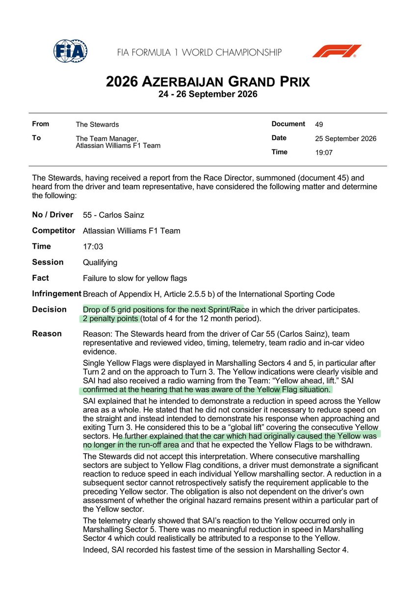 mafiasainz's tweet photo. no penalty points for the guy who took two cars out of a race, the fia is a joke. https://t.co/5VACHzKfqt