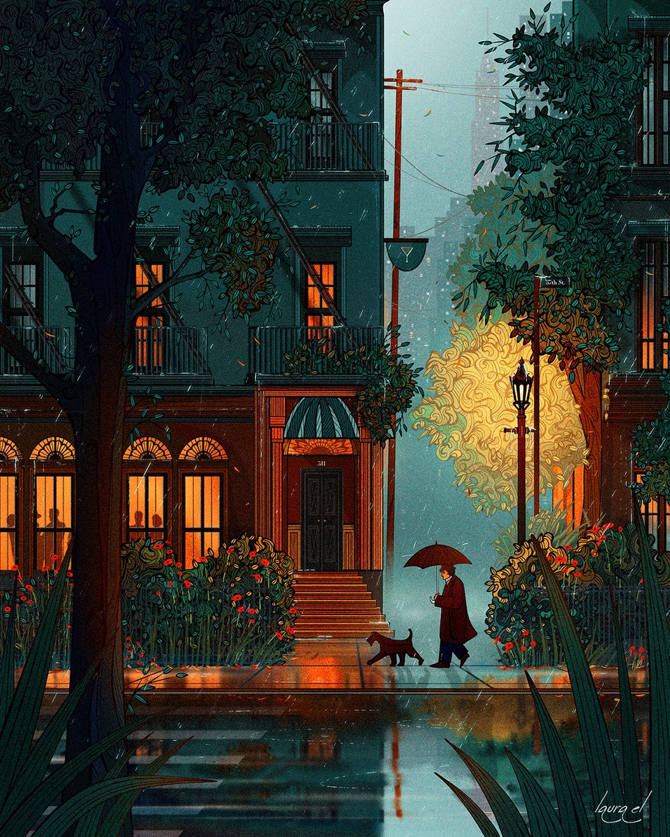 iamlaurael's tweet photo. I love drawing rainy city days. https://t.co/S8cAviqcJE