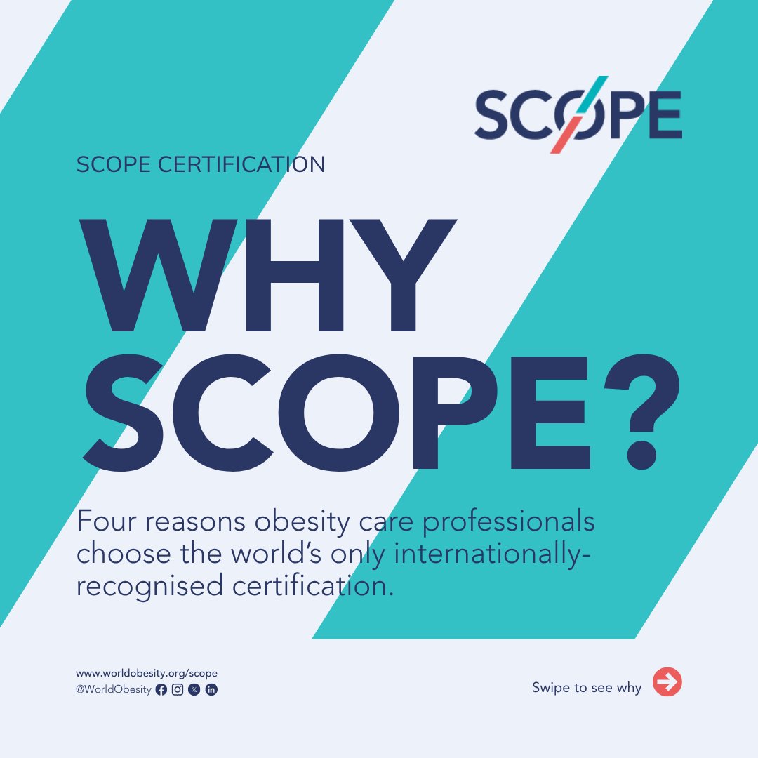 WorldObesity's tweet photo. Why SCOPE? ๐ It's the world's only internationally-recognised certification in obesity management.
Find out more: https://t.co/38k3M2ItKA
#SCOPECert #SCOPELearn #HealthEducation https://t.co/8nNDGjgbp1