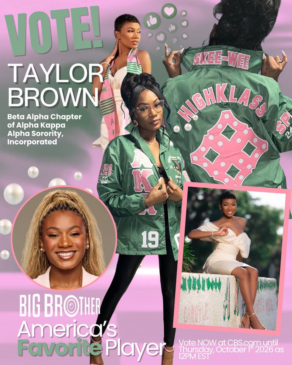 kliketheelement's tweet photo. Calling all D9 GREEKS 🚨 Taylor Brown is a TOP 3 FINALIST for BB28 @bigbrothercbs, and she needs your votes for AFP! Go to https://t.co/DbTQ2oxdVM and cast your vote for Taylor— you can vote up to 15 times a day every day until  Oct. 1st at Noon! 

#BB28 #BB28Taylor #TaylorforAFP https://t.co/idaJyCtIEz