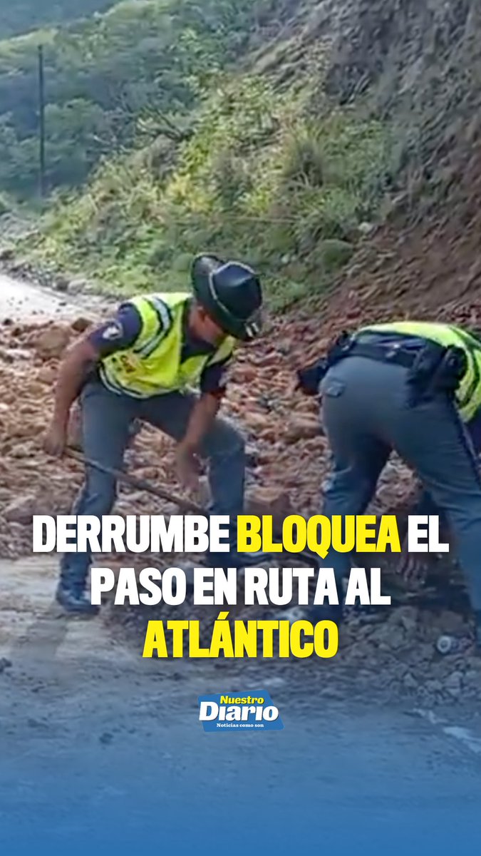 ⚠️🪨 DERRUMBE BLOQUEA EL PASO EN RUTA AL ATLÁNTICO 🪨⚠️ Brigadas de Provial siguen trabajando para el retiro de un derrumbe registrado en el kilómetro 27 de …
