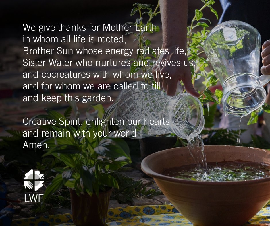 lutheranworld's tweet photo. We give thanks for Mother Earth
in whom all life is rooted,
Brother Sun whose
energy radiates life,
Sister Water who nurtures
and revives us,
and cocreatures with whom we live,
and for whom we are called to till
and keep this garden.

Creative Spirit,
enlighten our hearts
and remain with your world.
Amen.

#CommunionPrayer #Pentecost #SeasonofCreation