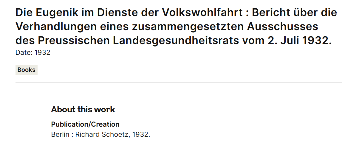 Librearchiv's tweet photo. @NSLitArchive Regarding the publication 'Eugenics in the Service of Public Welfare: Report on the Proceedings of a Joint Committee of the Prussian State Health Council, July 2, 1932.' from Richard Schoetz, 1932, Berlin. https://t.co/cLJE3C7nlr