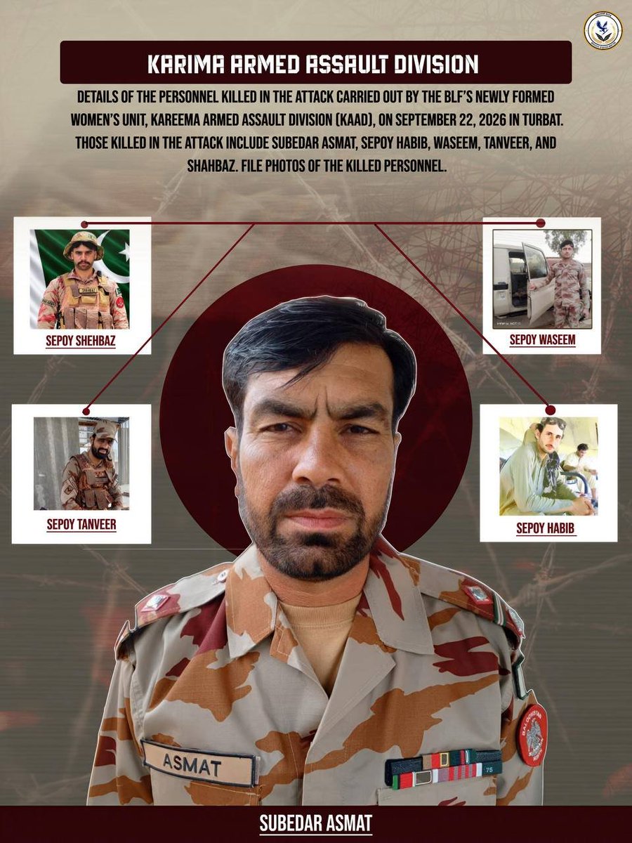 Aftabbaloch7705's tweet photo. Newly formed BLF Unti KAAD carried out multiple attacks on Pakistani military killing 9 personnels. https://t.co/CWFy7tEDGg
