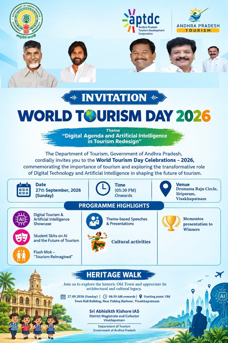 DIPROVIZAG's tweet photo. World Tourism Day  2026 @ Visakhapatnam 

#tourism
#Visakhapatnam
#vizag https://t.co/lKHQawhIR7