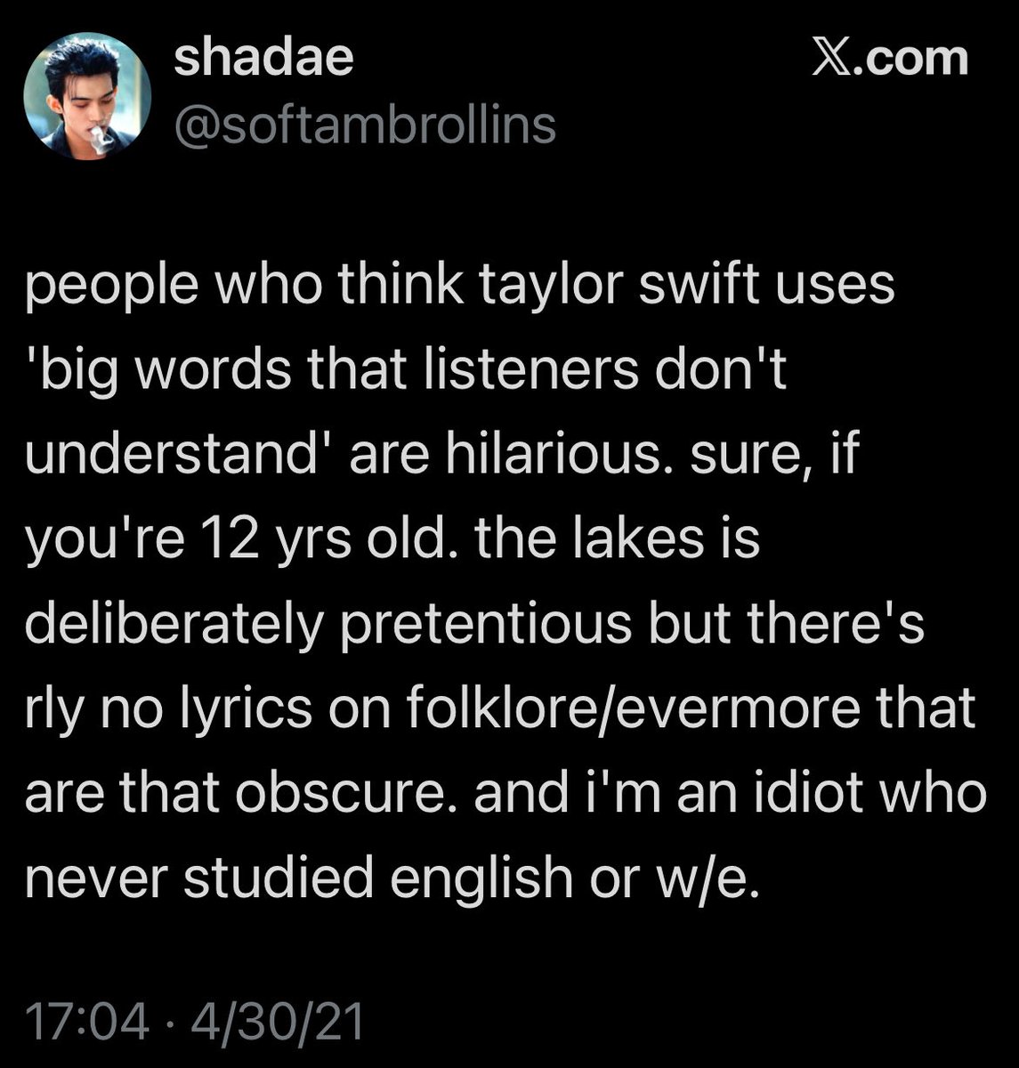yourlovesupreme's tweet photo. “god showgirl sucksssss i wish she’d go back to her old music ://// you know it’s awful because EVERYONE is saying it’s awful lyrically and you just never saw this with her old music :///“

literally every other album: https://t.co/HljRngAaWW