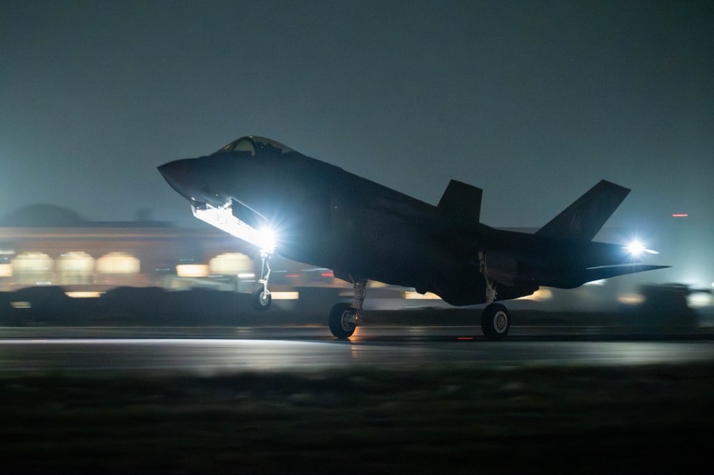 USAmbIndia's tweet photo. American airpower has arrived in Jodhpur! Six F-35 Lightning IIs and 200+ Airmen are now in India for their first-ever participation in Exercise Tarang Shakti. Excited to see America’s premier fifth-generation fighters make its Tarang Shakti debut, flying alongside the @IAF_MCC and partners.