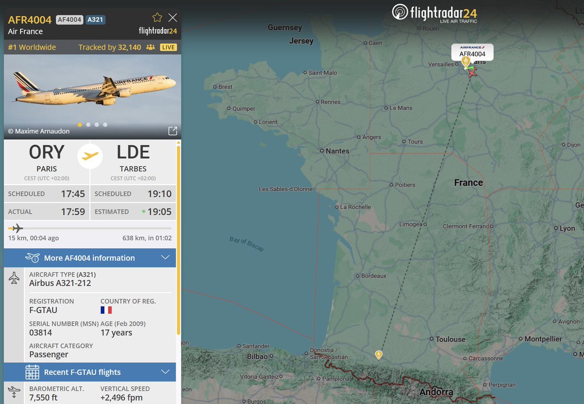 flightradar24's tweet photo. Most-tracked flight on Flightradar24 right now: Pope Leo XIV en route to Tarbes–Lourdes. ✈️ https://t.co/gTACilEn62