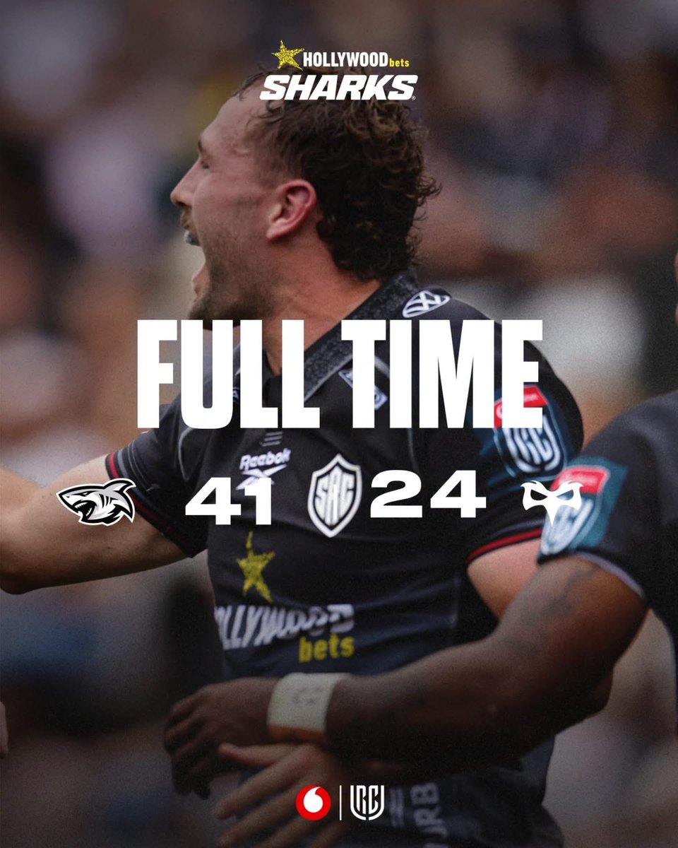 SharksRugby's tweet photo. Solid start to the season for the Hollywoodbets Sharks 🦈 

We get the full house of points against a tough Ospreys outfit 🔥 

We. Are. Off 🚀 📈 

#SharksRugbyClub #BlackWhiteForever #HollywoodbetsSharks #VodacomURC #SHAvOSP https://t.co/JKHNLRT42K