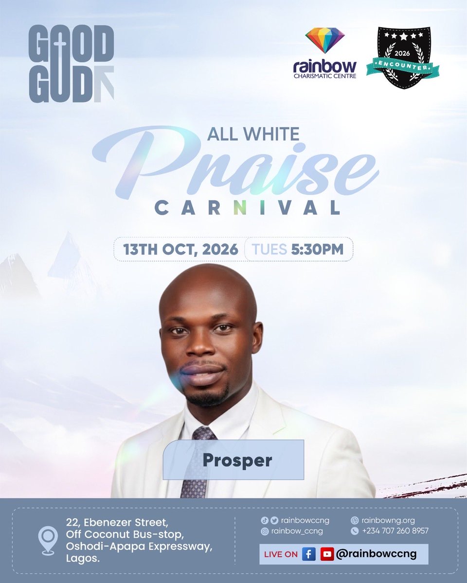 rainbowccng's tweet photo. Encounter 2026! All white Praise Carnival. “Prosper” will be live. https://t.co/bOJbRNXhf4