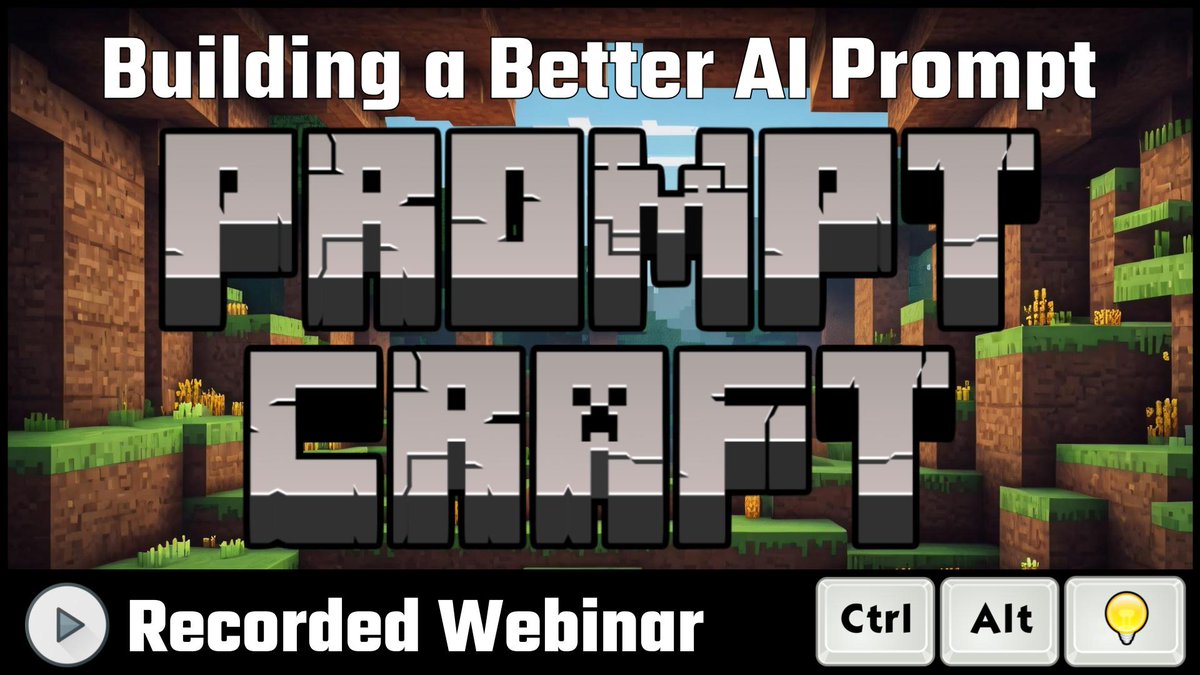 ericcurts's tweet photo. 💬 NEW Recorded Webinar: Promptcraft: Building a Better AI Prompt https://t.co/5orla4ei1Y

🏆 Top 10 tips for better prompts
💡 100's of ready-to-use examples for schools
🛠️ Tools for building your own prompts

#EdTech #AIinEducation #GoogleEDU @GoogleForEdu https://t.co/F1lCSQu55o