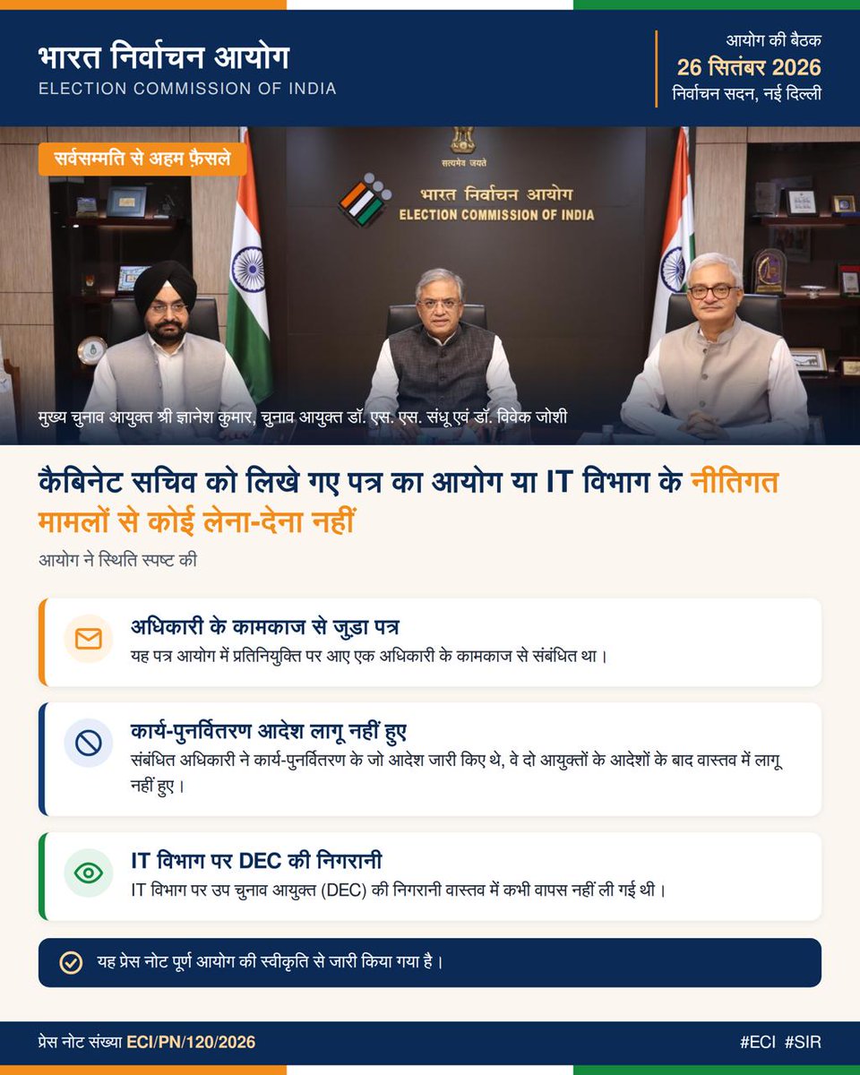 Priti7766's tweet photo. चर्चा में अलग राय हो सकती है, लेकिन ECI के अनुसार अंतिम निर्णय सर्वसम्मत थे। SIR भी पूरे आयोग का फैसला था। @IndianExpress #IndiaExpressApologies @RitikaChopra__ https://t.co/EXAhCfxmTw