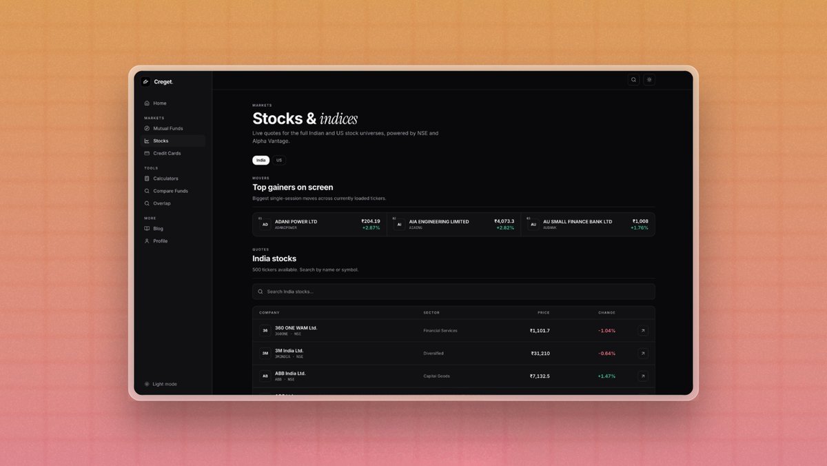 aierlabs's tweet photo. indian + US markets

track stocks, indices, and market data in one place to make faster, more informed decisions https://t.co/ZqbYTxE9Em