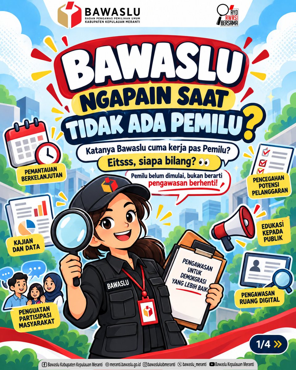 Bawaslu_Meranti's tweet photo. 👀 BAWASLU NGAPAIN SAAT TIDAK ADA PEMILU? https://t.co/Ze3xFROp4Q