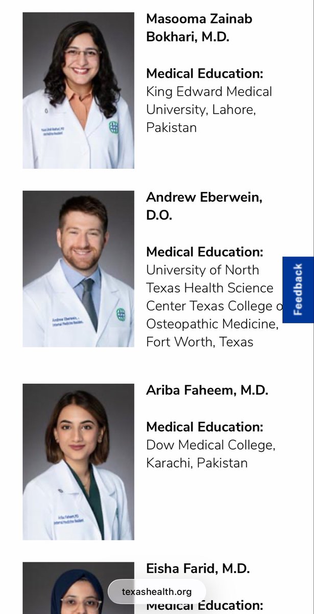 PlumbNick's tweet photo. Something changed at Texas Health HEB/Denton.

Among its current Internal Medicine residents, graduates of Pakistani medical schools make up:

PGY-3: 5 of 20 = 25%
PGY-2: 3 of 19 = 16%
PGY-1: 13 of 21 = 62%

The newest class isn’t just more international, nearly two-thirds of the entire class attended medical school in Pakistan.

Maybe this is what happens when an Abbott-appointee simultaneously serves as U.S. coordinator for an initiative of Pakistan’s Ministry of Planning.