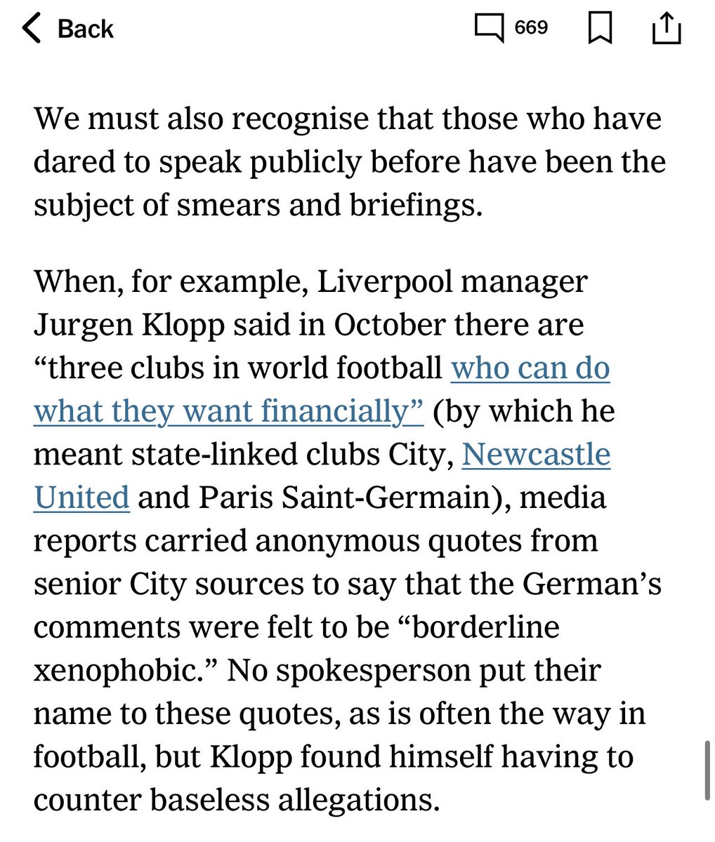 AdamCrafton_'s tweet photo. Some examples here of why Premier League rivals have so little empathy for City’s situation. It is not only the substance of the allegations, but how they have acted since. From a report in 2023 on @TheAthleticFC https://t.co/QX65Ib5Ids