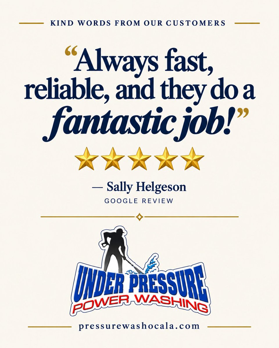 powerwashocala's tweet photo. Kind words like these make our day. 💙

Thank you, Sally, for choosing us again and sharing your experience! We appreciate your trust in Under Pressure Power Washing.

https://t.co/ltNV6CIz2a #Ocala https://t.co/ADQ6rcKpKm