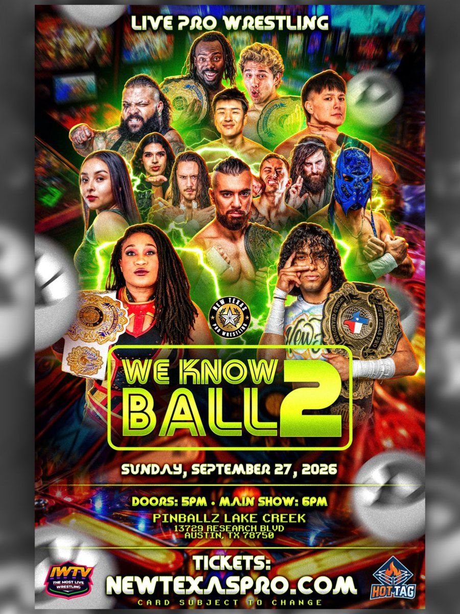 NewTexasPW's tweet photo. ❗️TOMORROW❗️

We return to the ATX with another incredible SIGNATURE EVENT that you won’t want to miss!! We’ve got a STACKED card and surprises in store that you have to be there to see!! 

Announced:
- New Fever/Izzy & Jak
- Charity/Devin/Kalie 
- BDSM/Yakub 
- Q/Hunter 
- Funaki/Epy Jr
- Tag Title Match
- Oday/LVJ
- MJ/Kitti 
+ more TBA

Tickets are now ON SALE! Don’t wait any longer! Grab your tickets before they are gone!!

#WeKnowBall2 • 9/27 • 6PM
Pinballz Lake Creek • Austin, TX

🎟️: https://t.co/jQswDTPhlV