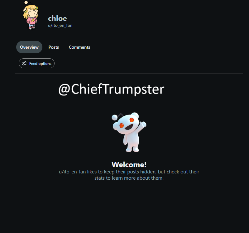 ChiefTrumpster's tweet photo. When you navigate to Carter's Reddit page, you might think it is a dead end.

The account is private, you can't see his posts or comments. That didn't stop us.

I have bypassed his privacy settings.

Hello, Carter Smith.

I have EVERYTHING digitally archived 😈

Here we go. https://t.co/4EFWYFG4Jv