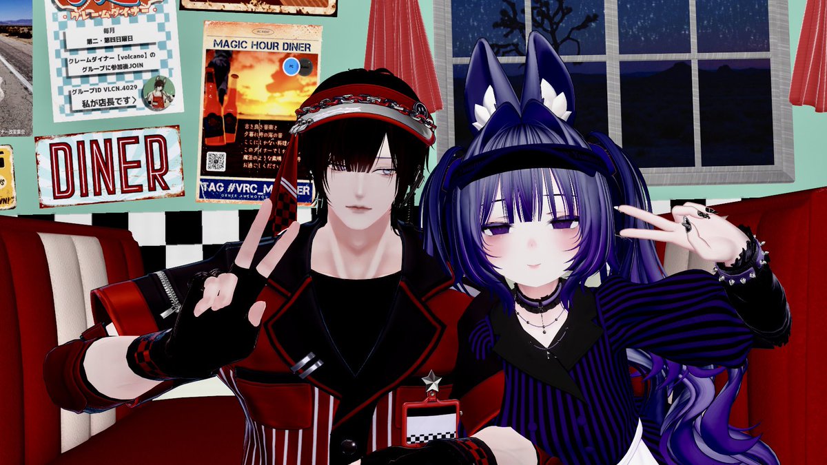 YTagalo_VRC's tweet photo. #ダイナー改変集会 に行ってきました🍔
すみっこで震えてたら優しく声をかけてもらえて、コミュ力を感じました😭
てんぱすさんのダイナー衣装可愛い！素敵な改変の人いっぱいいたので欲しくなっちゃいました✨️
みんなもダイナー改変して集おう✊ https://t.co/O59hzDNEqe