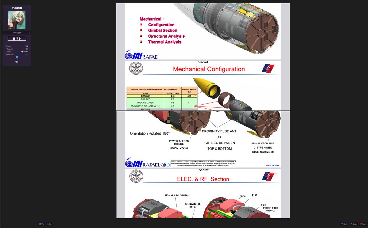 CyberPulse56's tweet photo. ‼️Cyber Threat Alert – Barak-8 Defense System Data 🇮🇱🇮🇳

Target: Barak-8 / LR-SAM / MR-SAM program
Source: JSON09
Claimed Leakage Date: 2025
Claimed Data: Critical design and engineering documentation

Reported Materials Include:
• Thermal Protection System documentation
• Critical Design Review (CDR) materials
• System engineering and requirements
• System block diagrams & mission profiles
• Radar signal-processing architecture
• Seeker/transceiver documentation
• Software and control CDR materials
• Range, frequency & angular data estimators
• Gimbal, structural and thermal analysis

⚠️ The leak claim and authenticity of the materials remain unverified. The reported content appears potentially sensitive and defense-related.

#DataLeak #Barak8 #LRSAM #MRSAM #Defense #CyberSecurity