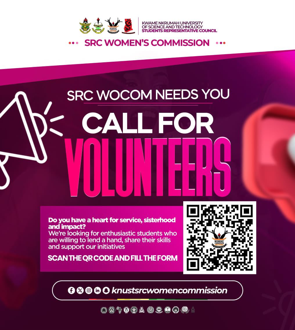 srclnugswocom's tweet photo. THE KNUST-SRC WOMEN’S COMMISSION

 Your time, talent, and voice can make a difference.

Join a community of women committed to creating meaningful change and building a stronger sisterhood.

 Step forward. Be part of the impact.

https://t.co/JPpYvWcafg… https://t.co/yZNTJgZXrV
